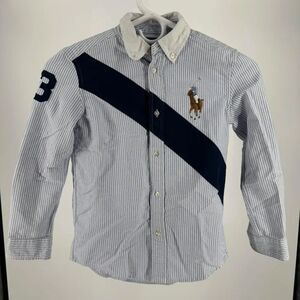 Polo Ralph Lauren Banner Striped Big Pony Button Shirt Size 7 Kids